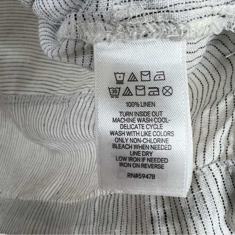 TAHARI Linen Shirt Womens Size Large, White Black Striped Shirt Lagenlook Casual - Picture 6 of 9